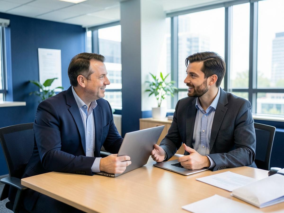 Consultants discussing a technology plan with a client